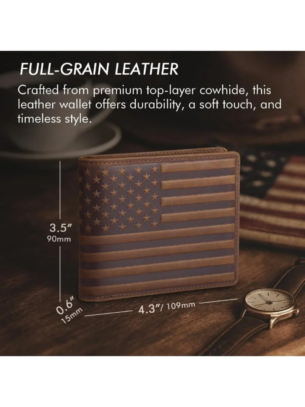 RFID Blocking Bifold Wallet for Men, Full Grain Leather, 13 Card Slots, 2 ID